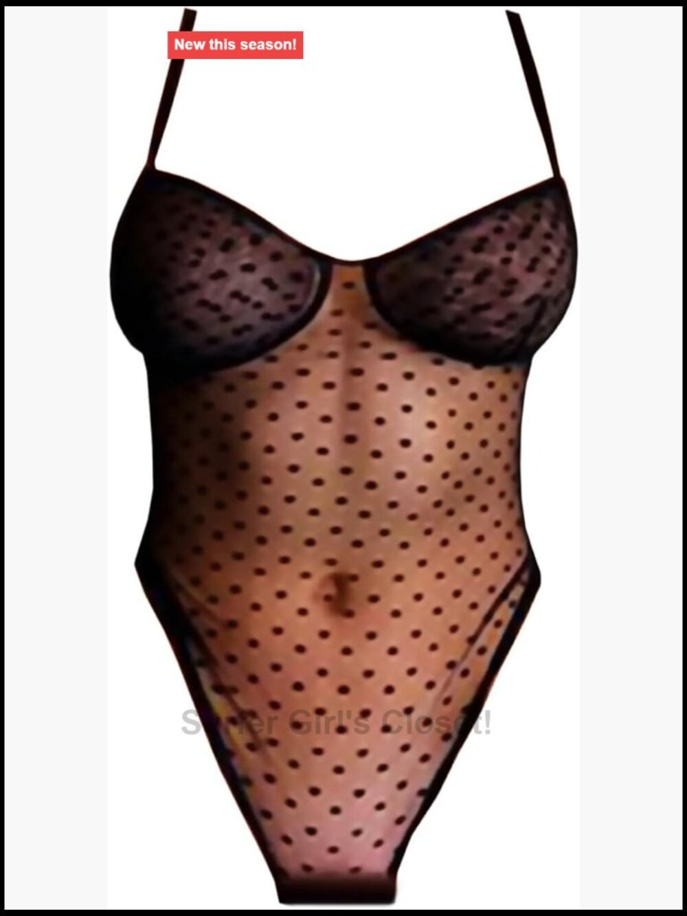 Sheer Mesh Polka Dot Babydoll Teddy Lingerie Nightgown V-Neck